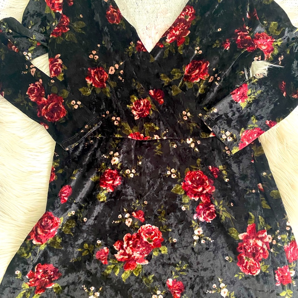 Velvet long sleeve skort romper